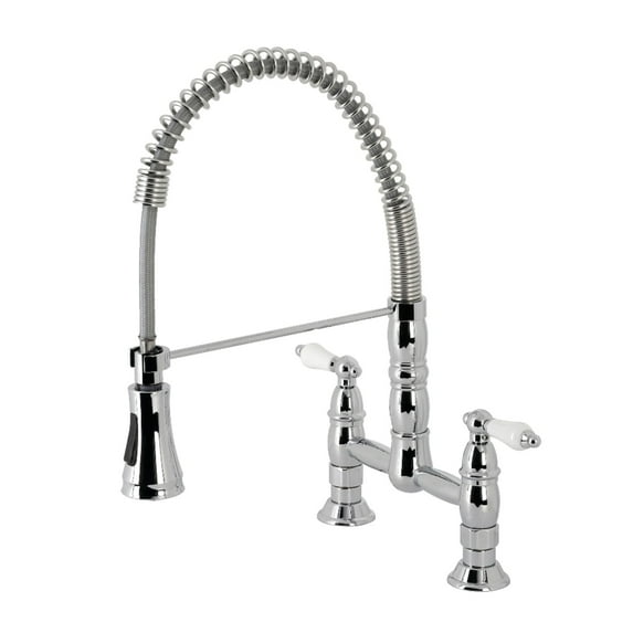 Kingston Brass Heritage Two-Handle Deck-Mount Pull-Down Sprayer Kitchen Faucet Polished Chrome Polished
