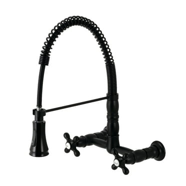 Kingston Brass  Heritage Two-Handle Wall-Mount Pull-Down Sprayer Kitchen Faucet Matte Black Matte