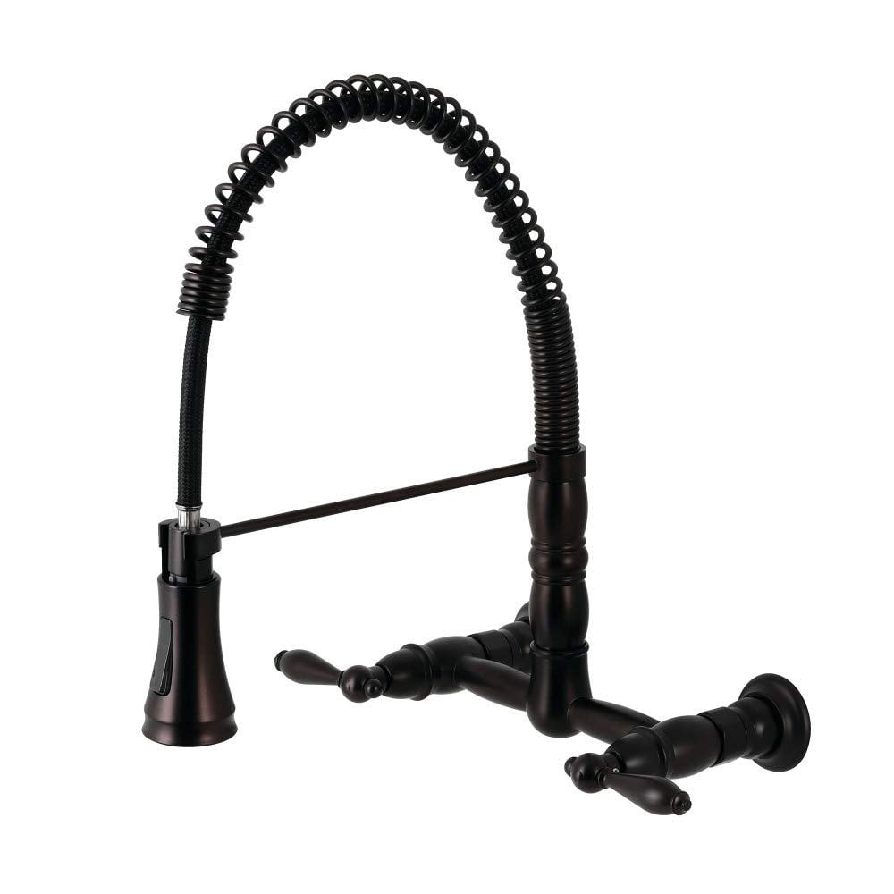 Heritage Oil Rubbed Bronze Wall-Mount Kitchen Faucet with Pull-Down Sprayer