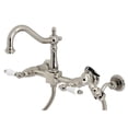 thumbnail image 1 of Kingston Brass KS1266PLBS Heritage Double-Handle Wall-Mount Bridge Kitchen Faucet with Brass Sprayer, Polished Nickel, 1 of 7
