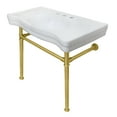 thumbnail image 1 of Kingston Brass VPB1367ST Imperial 36" Ceramic Console Sink with Stainless Steel Legs (8-Inch, 3-Hole), White/Brushed Brass, 1 of 10