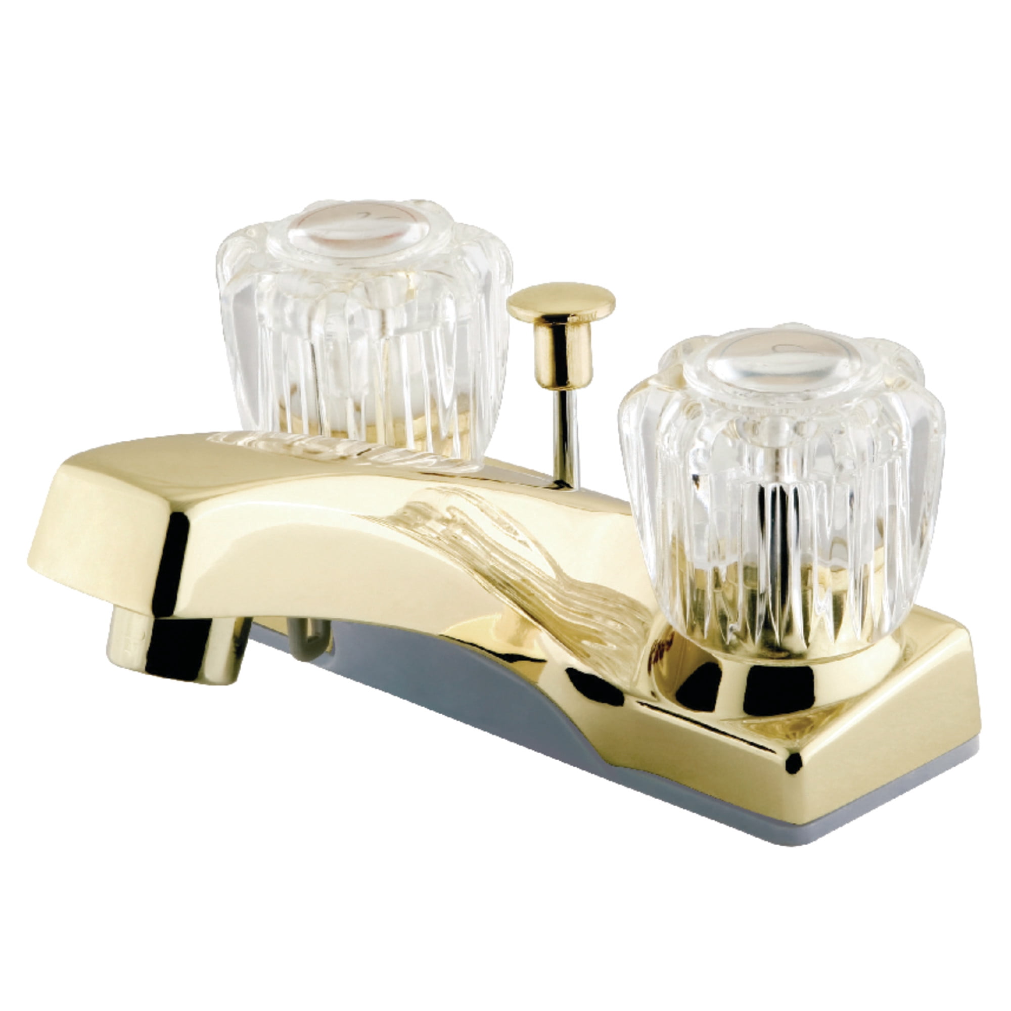 Kingston Brass KB102 Double-Handle 3-Hole Deck Mount 4-Inch Centerset Bathroom Faucet with ABS Pop-Up Drain in Polished Brass