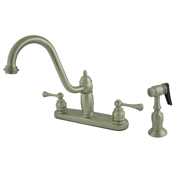 Kingston KB1118BLBS Heritage Two-Handle 4-Hole 8" Centerset Kitchen Faucet with Side Sprayer in Brushed Nickel