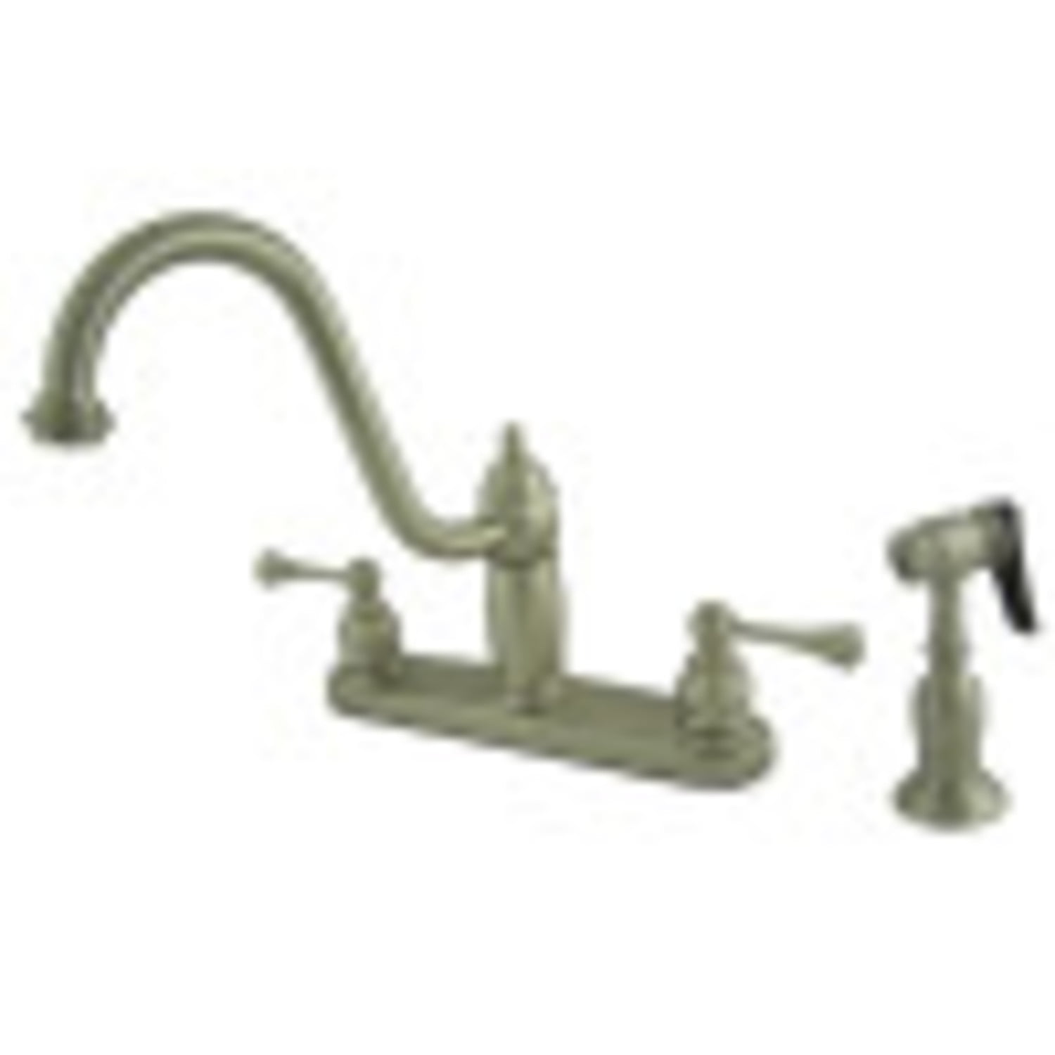 Heritage Brushed Nickel Double Handle Deck Mount Kitchen Faucet