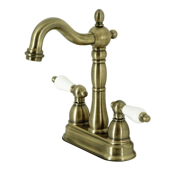 Kingston Brass KB1493PL Heritage Two-Handle 2-Hole Deck Mount Bar Faucet in Antique Brass