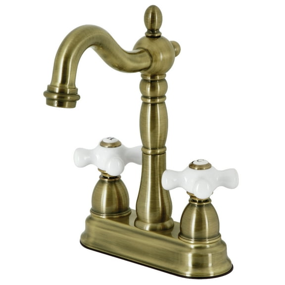 Kingston Brass KB1493PX Heritage Two-Handle 2-Hole Deck Mount Bar Faucet in Antique Brass