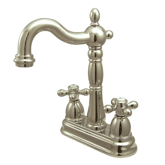 Kingston Brass KB1496AX Heritage Two-Handle 2-Hole Deck Mount Bar Faucet in Polished Nickel