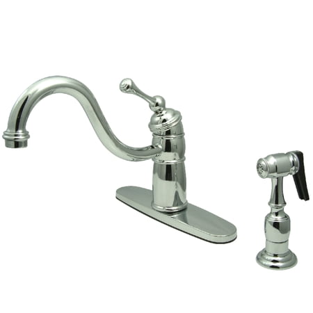 Kingston KB1571BLBS Victorian Single-Handle 2-or-4 Hole Kitchen Faucet with Brass Sprayer in Polished Chrome
