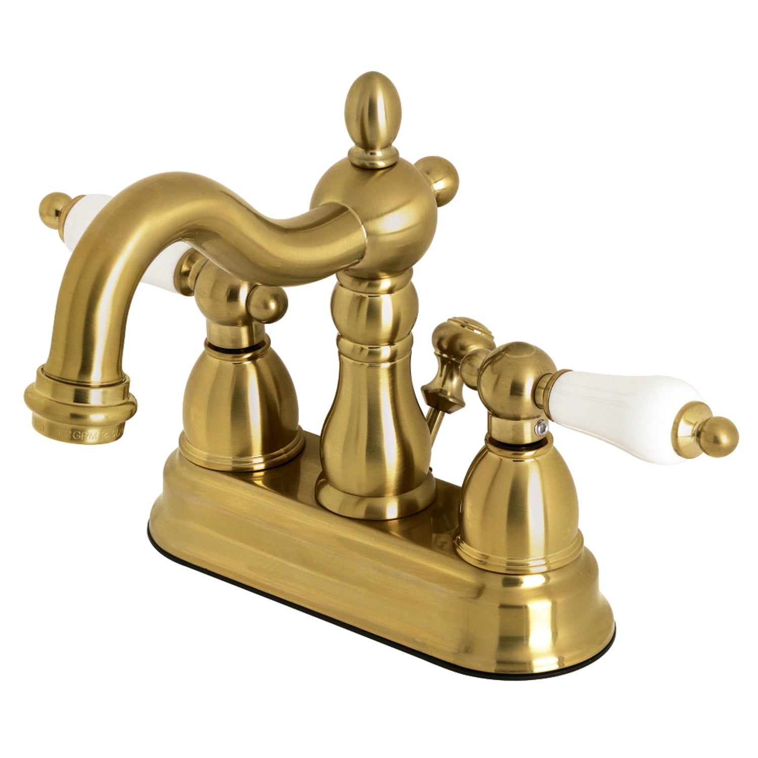 Heritage Brushed Brass Centerset Bathroom Faucet with Pop-Up Drain