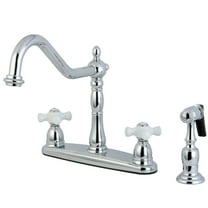 Kingston KB1751PXBS Heritage Two-Handle 4-Hole 8" Centerset Kitchen Faucet with Brass Sprayer in Polished Chrome