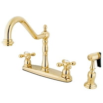 Kingston KB1752AXBS Heritage Two-Handle 4-Hole 8" Centerset Kitchen Faucet with Brass Sprayer in Polished Brass