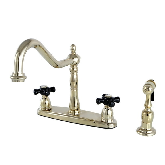 Kingston KB1752PKXBS Duchess Two-Handle 4-Hole 8" Centerset Kitchen Faucet with Brass Sprayer in Polished Brass