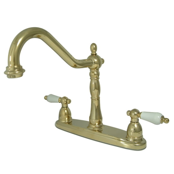 Kingston KB1752PLLS Two-Handle 3-Hole 8" Centerset Kitchen Faucet in Polished Brass