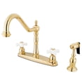 thumbnail image 1 of Kingston KB1752PXBS Heritage Two-Handle 4-Hole 8" Centerset Kitchen Faucet with Brass Sprayer in Polished Brass, 1 of 4