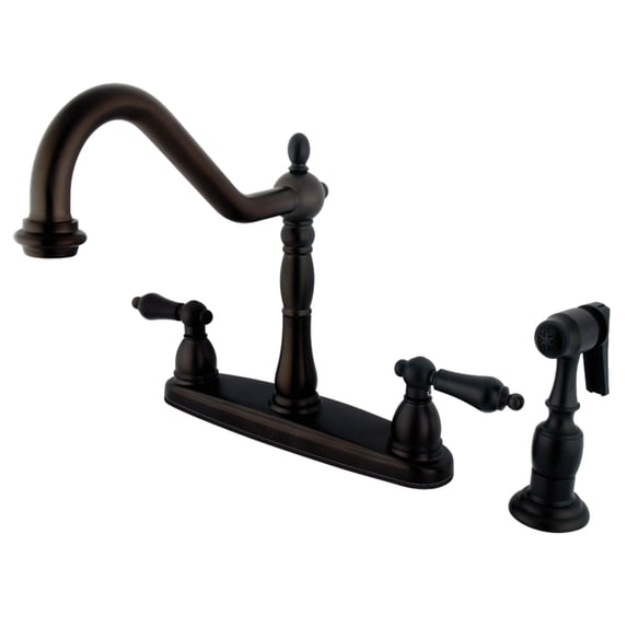 Kingston KB1755ALBS Heritage Two-Handle 4-Hole 8" Centerset Kitchen Faucet with Brass Sprayer in Oil Rubbed Bronze