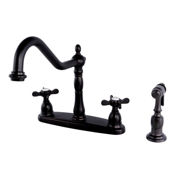 Kingston KB1755BEXBS Essex Two-Handle 4-Hole 8" Centerset Kitchen Faucet with Brass Sprayer in Oil Rubbed Bronze