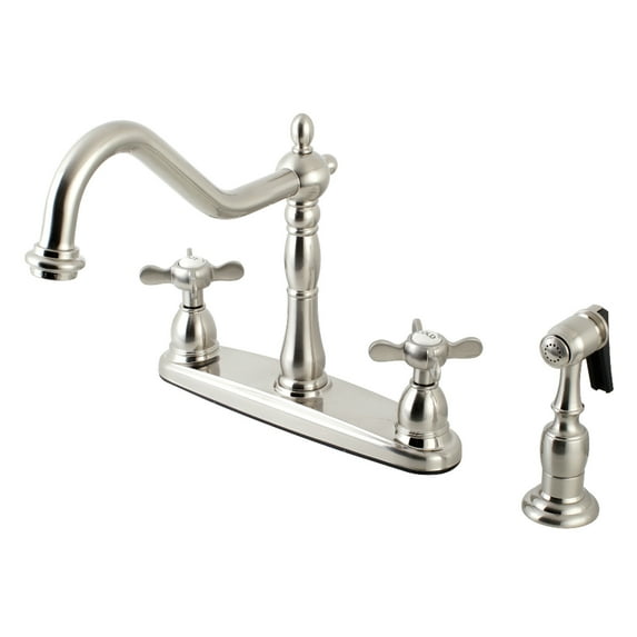 Kingston KB1758BEXBS Essex Two-Handle 4-Hole 8" Centerset Kitchen Faucet with Brass Sprayer in Brushed Nickel