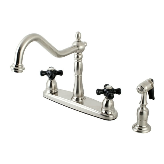 Kingston KB1758PKXBS Duchess Two-Handle 4-Hole 8" Centerset Kitchen Faucet with Brass Sprayer in Brushed Nickel