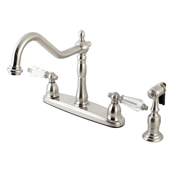 Kingston KB1758WLLBS Wilshire Two-Handle 4-Hole 8" Centerset Kitchen Faucet with Brass Sprayer in Brushed Nickel