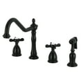 thumbnail image 1 of Kingston Brass KB1790BEXBS Essex Double-Handle 4-Hole Widespread Kitchen Faucet with Brass Sprayer in Matte Black, 1 of 8