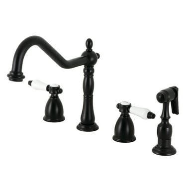 Kingston Brass KB1790BPLBS Bel-Air Double-Handle Widespread Kitchen Faucet with Brass Sprayer, Matte Black
