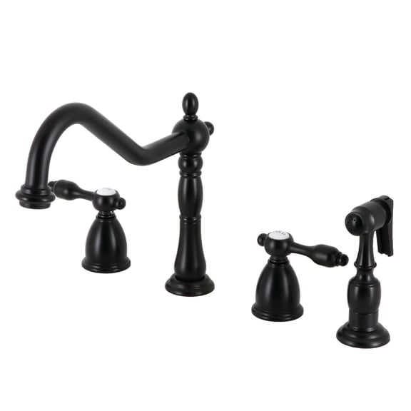 Kingston Brass KB1790TALBS Tudor Double-Handle Widespread Kitchen Faucet with Brass Sprayer, Matte Black