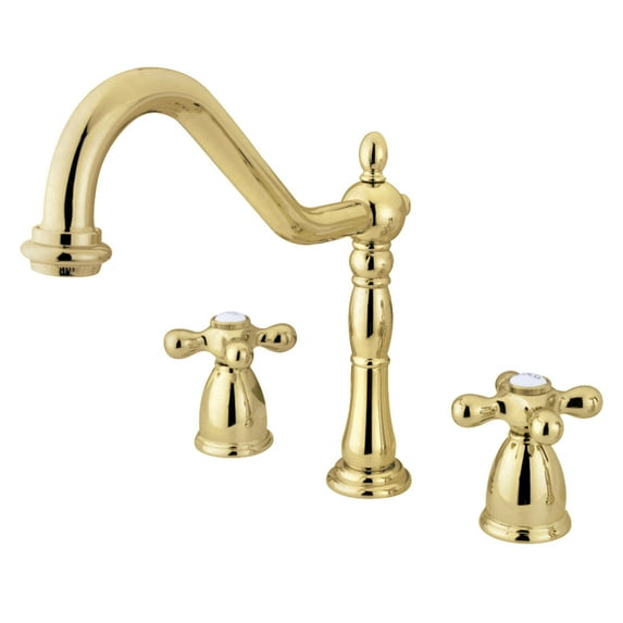 Kingston Brass KB1792AXLS Heritage Double-Handle 3-Hole Widespread Kitchen Faucet in Polished Brass