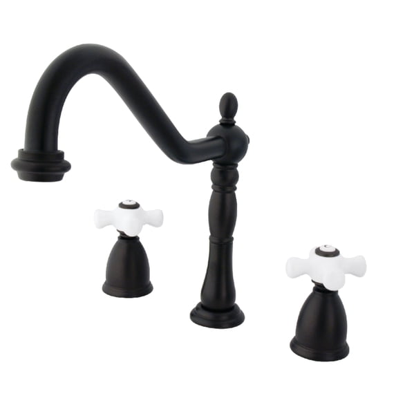 Kingston Brass KB1795PXLS Heritage Double-Handle 3-Hole Widespread Kitchen Faucet in Oil Rubbed Bronze