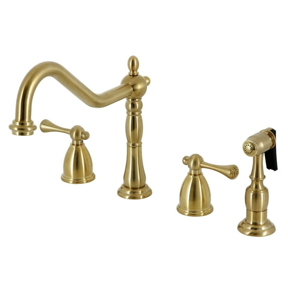 Kingston Brass KB1797BLBS Heritage Double-Handle Widespread Kitchen Faucet with Brass Sprayer, Brushed Brass