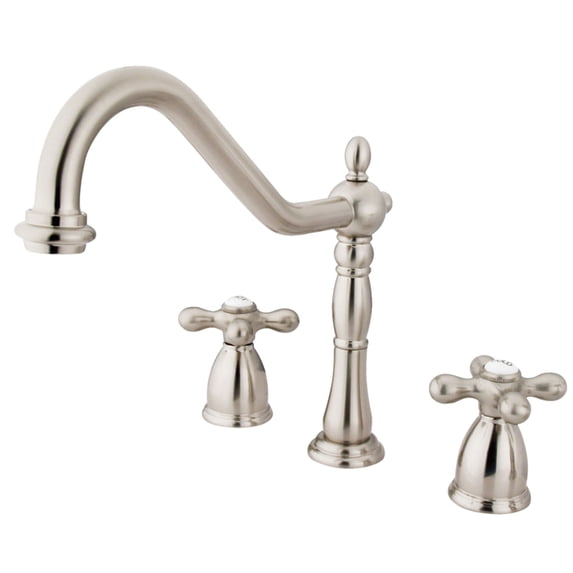 Kingston Brass KB1798AXLS Heritage Double-Handle 3-Hole Widespread Kitchen Faucet in Brushed Nickel