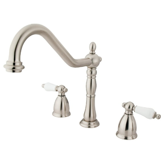 Kingston Brass KB1798PLLS Heritage Double-Handle 3-Hole Widespread Kitchen Faucet in Brushed Nickel