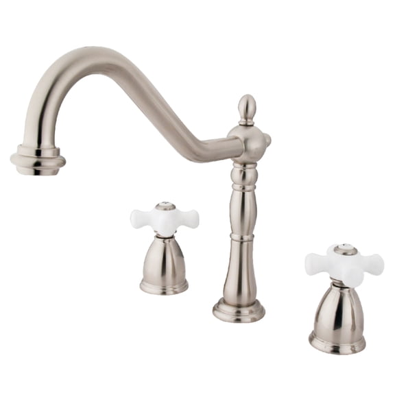 Kingston Brass KB1798PXLS Heritage Double-Handle 3-Hole Widespread Kitchen Faucet in Brushed Nickel