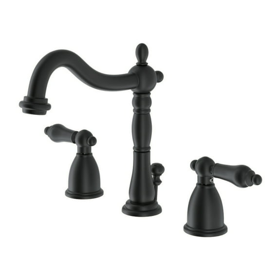Kingston Brass KB1970AL Heritage Widespread Bathroom Faucet with Brass Pop-Up, Matte Black
