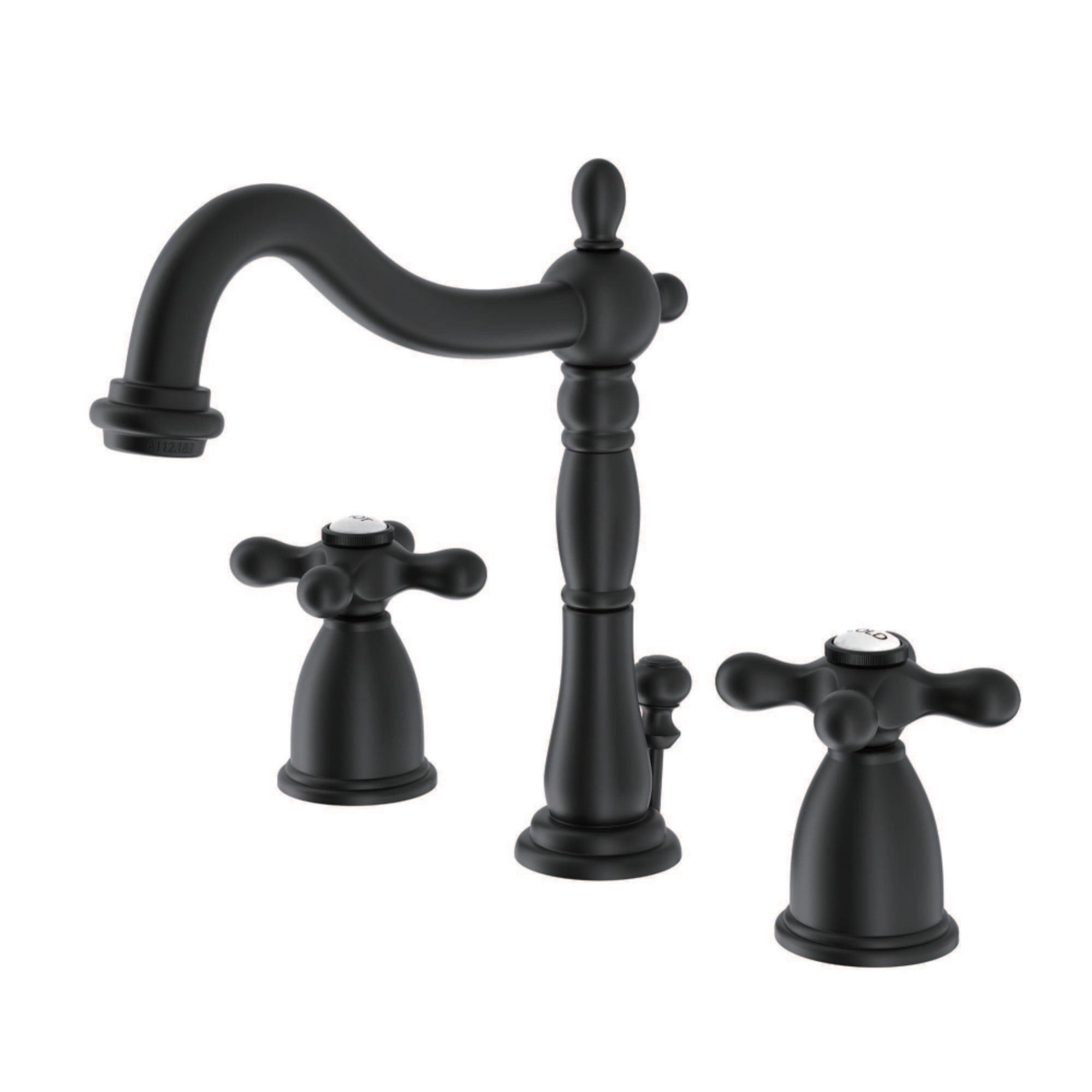 Kingston Brass KB1970AX Heritage Widespread Bathroom Faucet with Brass Pop-Up, Matte Black