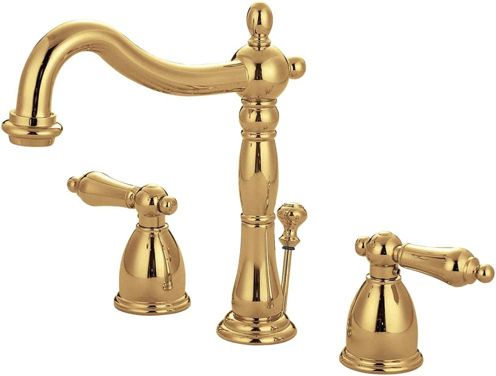 Polished Brass Traditional Widespread Bathroom Faucet with Drain