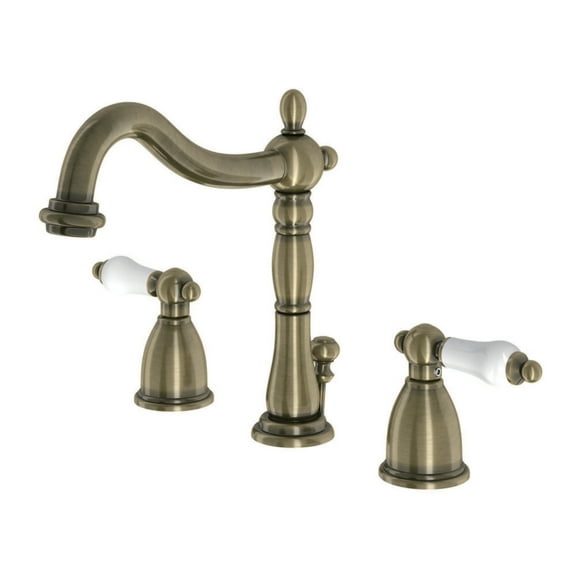 Kingston Brass KB1973PL Heritage Widespread Bathroom Faucet with Brass Pop-Up, Antique Brass
