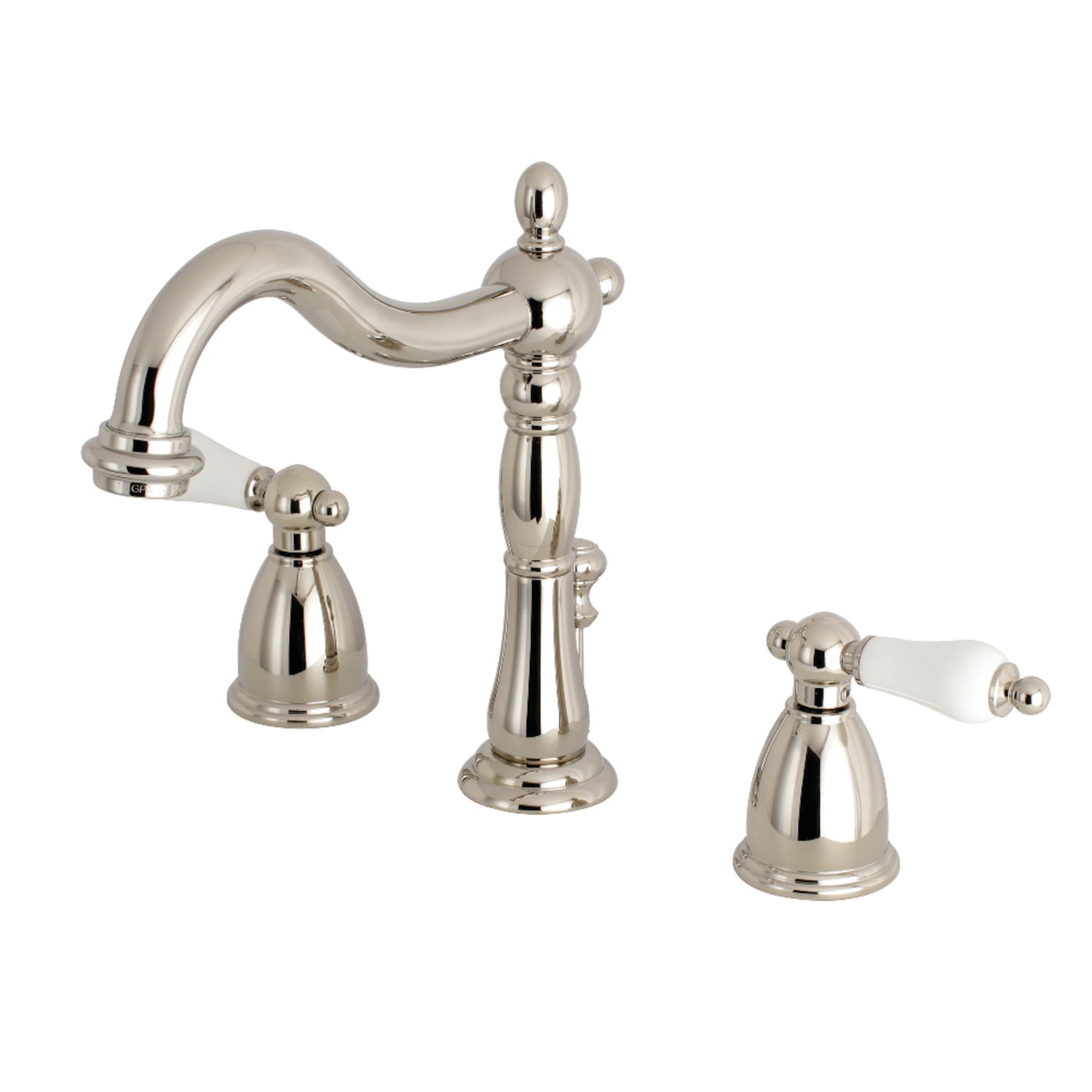 Heritage Polished Nickel Widespread Bathroom Faucet with Brass Pop-Up