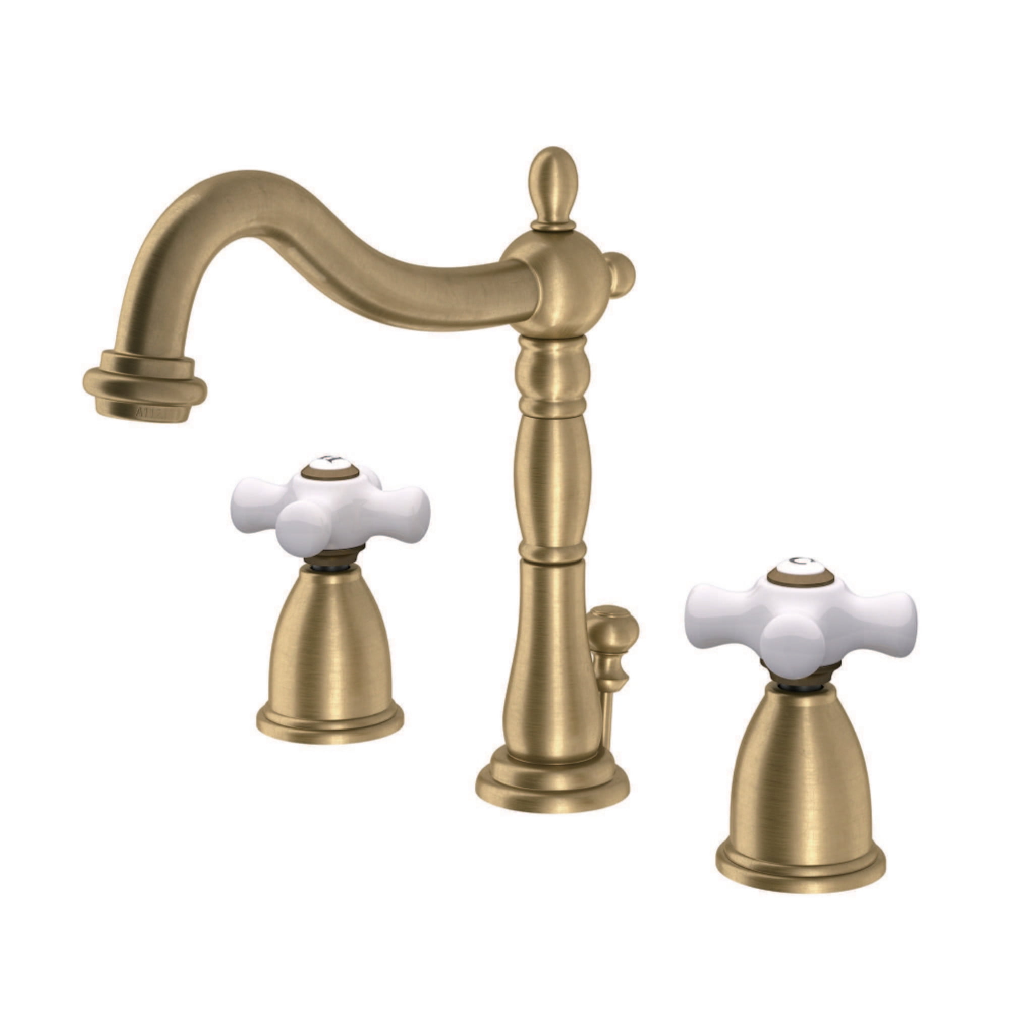 Kingston Brass KB1977PX Heritage Widespread Bathroom Faucet with Brass Pop-Up, Brushed Brass
