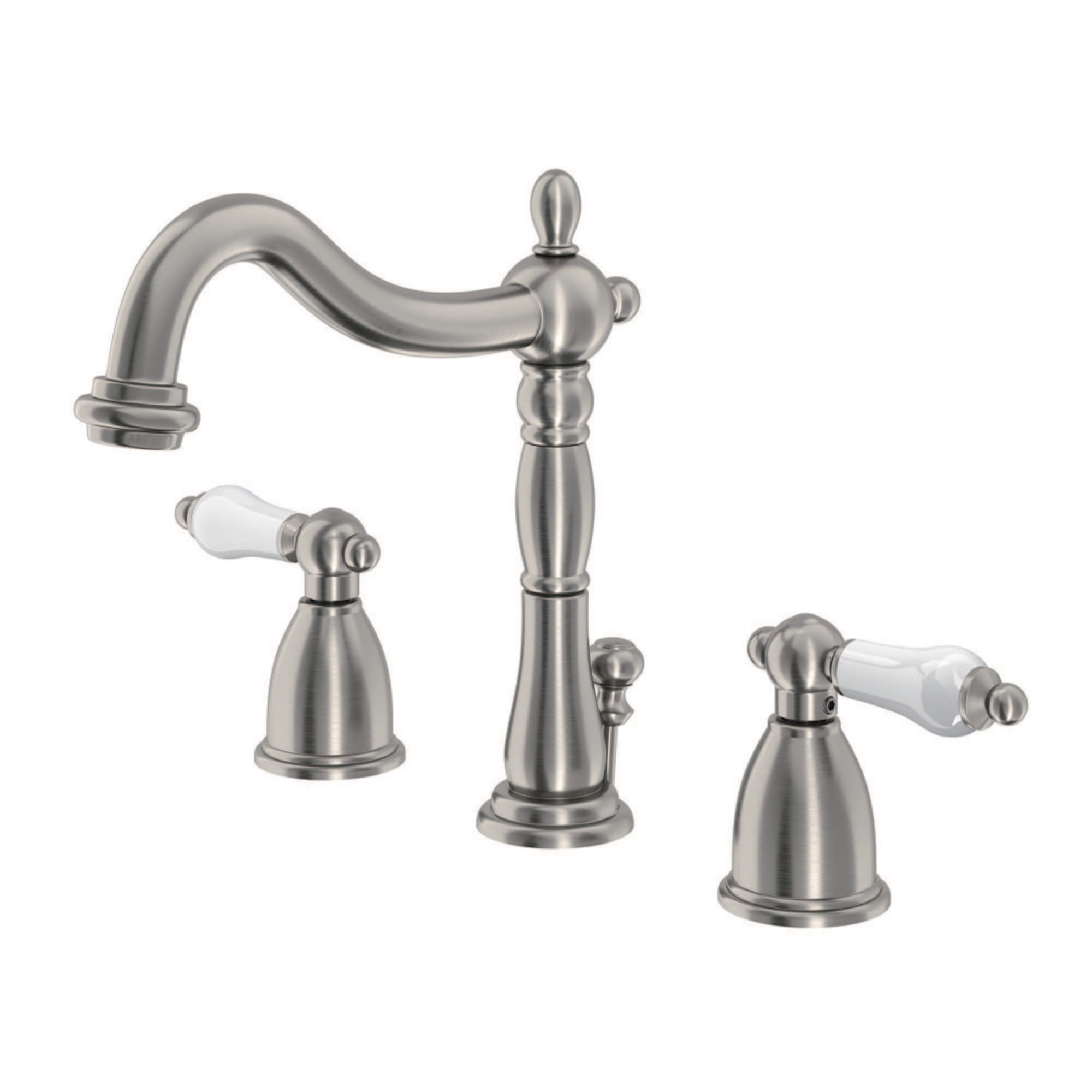 Heritage Brushed Nickel Widespread Lavatory Faucet with Porcelain Lever