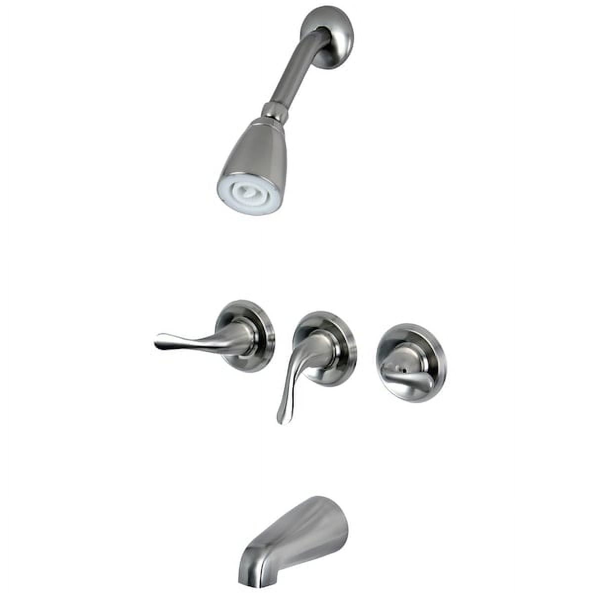 Brushed Nickel Triple-Handle Tub and Shower Faucet Set