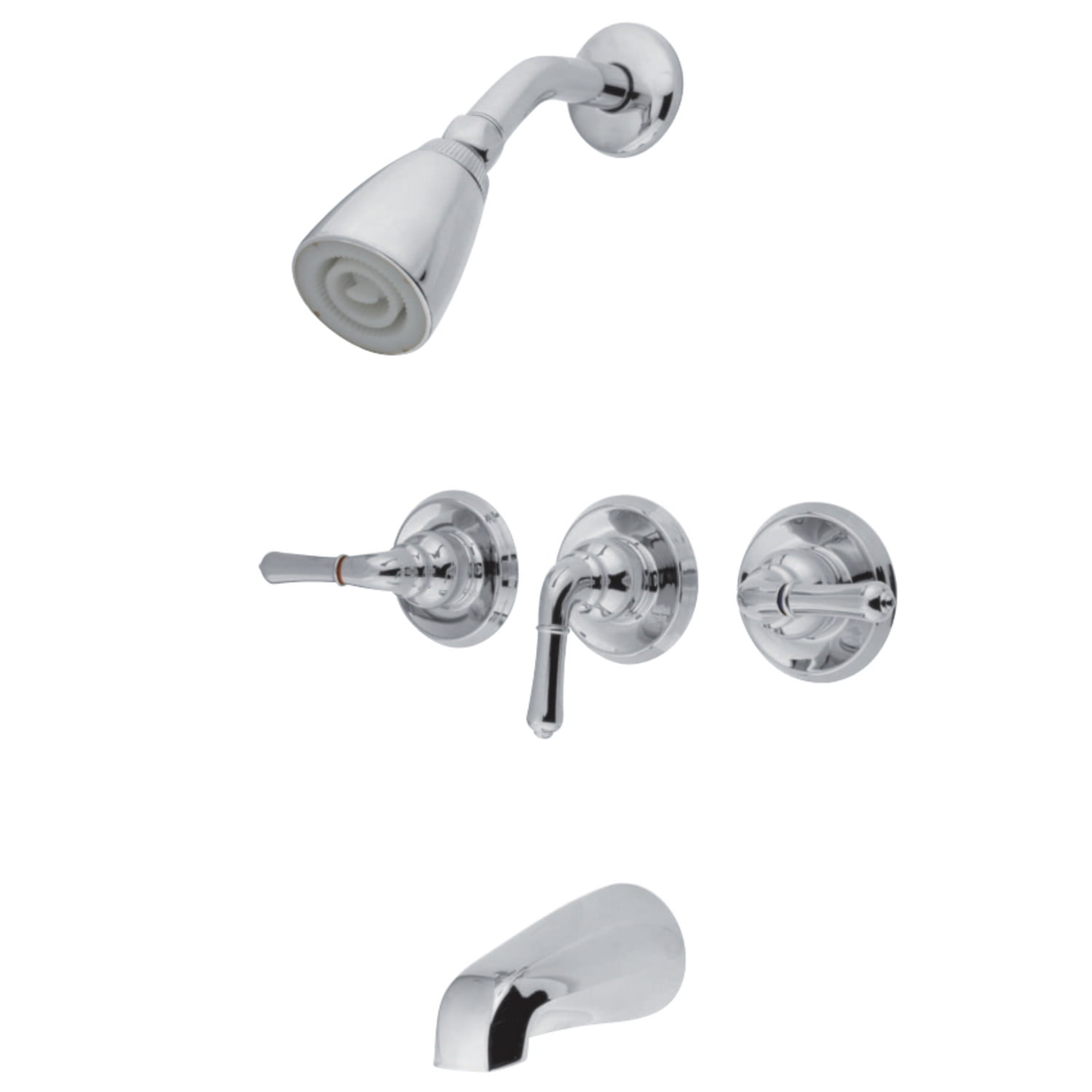 Polished Chrome Triple-Handle Wall Mounted Tub and Shower Faucet