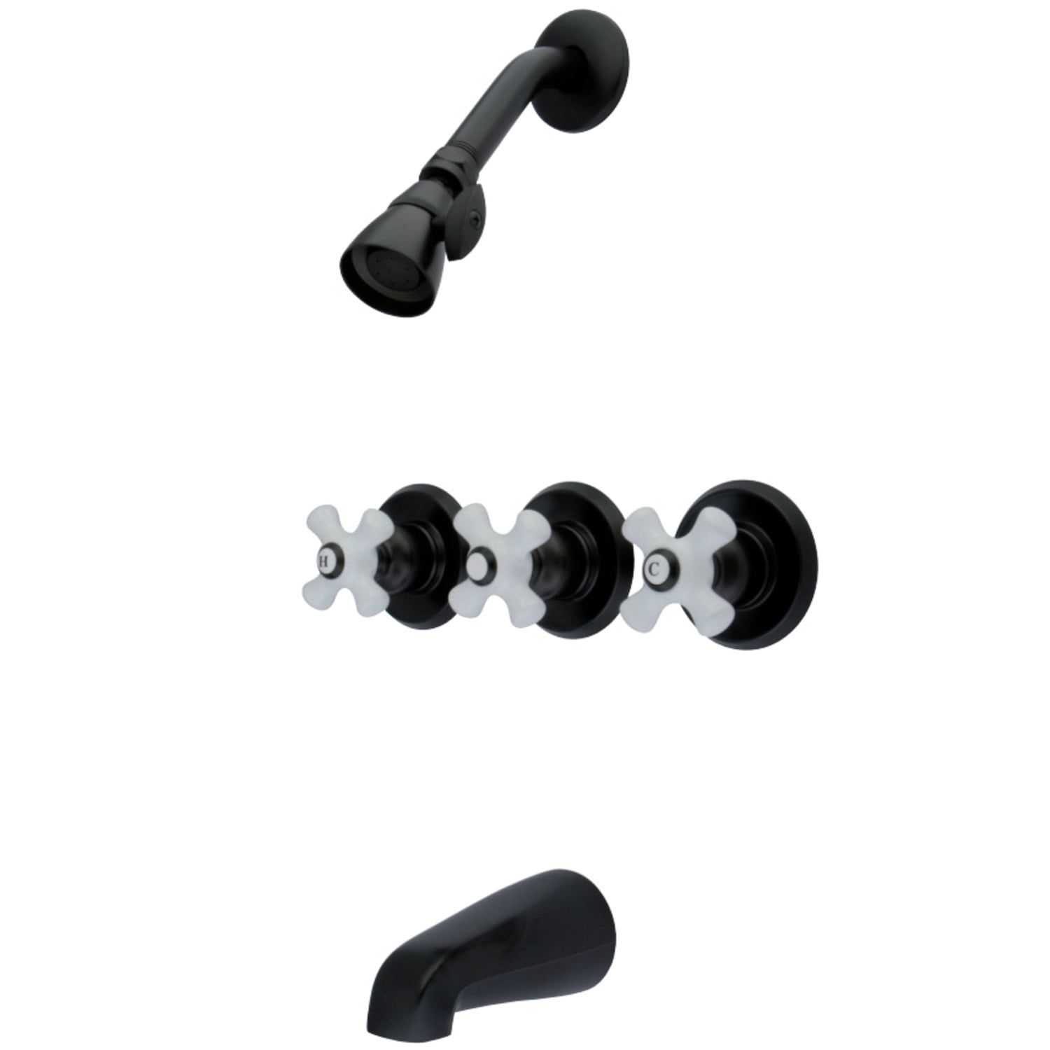 Oil Rubbed Bronze Triple-Handle Wall Mounted Tub and Shower Faucet