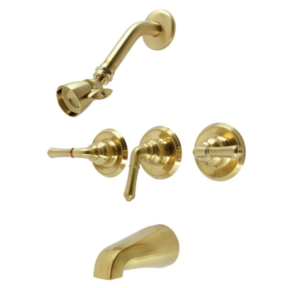 Kingston Brass KB237 Magellan Three-Handle Tub and Shower Faucet, Brushed Brass