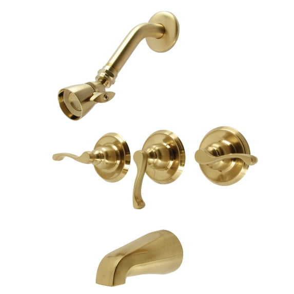 Kingston Brass KB237FL Royal Triple-Handle Tub and Shower Faucet, Brushed Brass