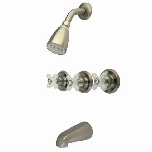 Kingston Brass Tub and Shower Faucet, Brushed Nickel, Wall Mount KB238PX