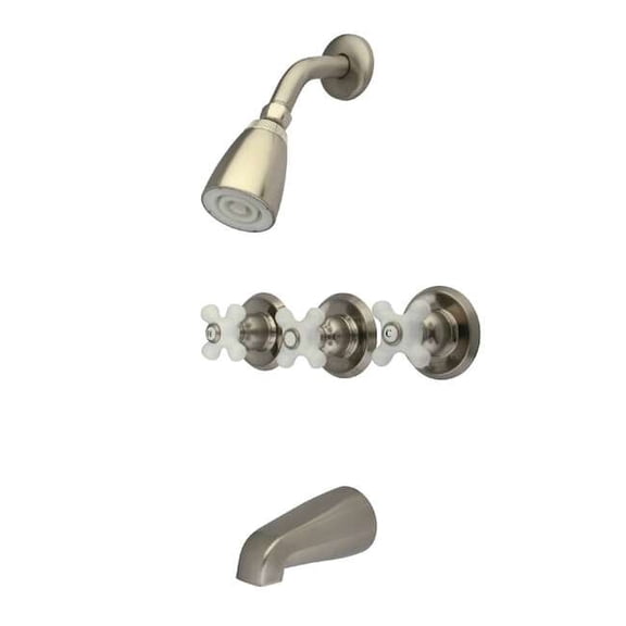 Kingston Brass Tub and Shower Faucet, Brushed Nickel, Wall Mount KB238PX