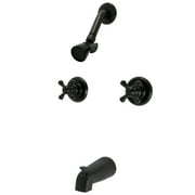 Kingston Brass KB240AX Victorian Twin Handle Tub & Shower Faucet With Decor Cross Handle, Matte Black
