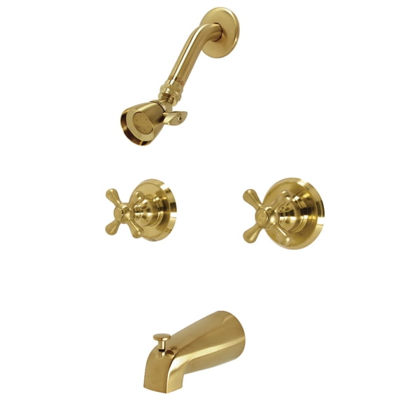 Kingston Brass KB247AX Victorian Twin Handle Tub & Shower Faucet With Decor Cross Handle, Brushed Brass