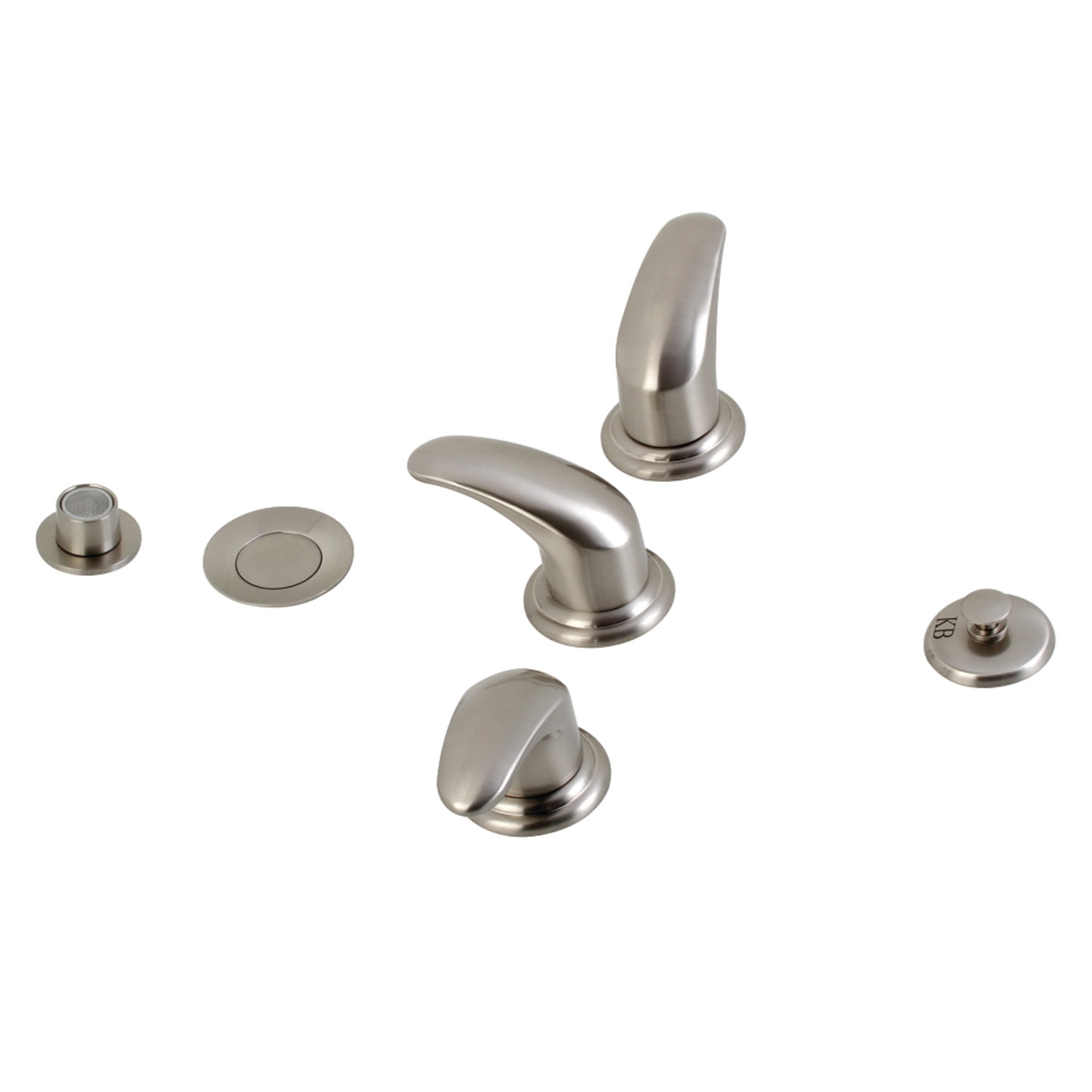 Brushed Nickel Three-Handle Deck Mount Bidet Faucet with Brass Pop-Up