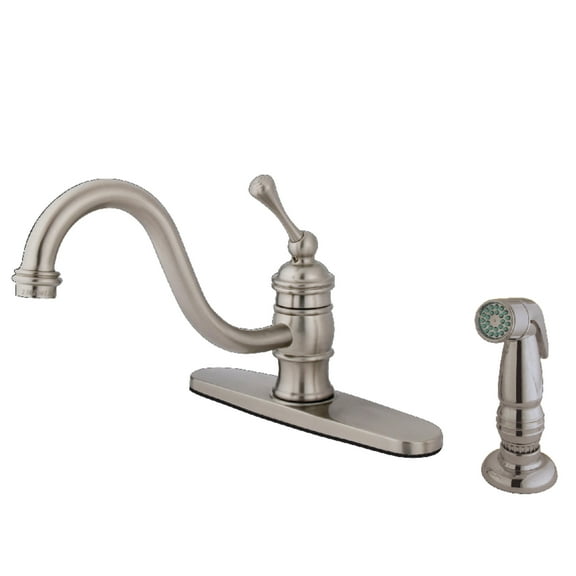 Kingston KB3578BLSP Single-Handle 2-or-4 Hole Kitchen Faucet with Side Sprayer in Brushed Nickel